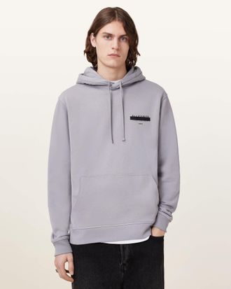 AllSaints Cotton Redact Pullover Embroidered Logo Hoodie, Size: XXL