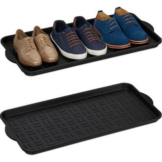 Relaxdays Set da 2 Vaschette xl per Scarpe, Gocciolatoi con Bordo Rialzato, 6-8 Paia, in Plastica, LxP: 75x36,5 cm, Nero - Relaxdays