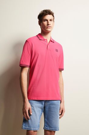 Bugatti Poloshirt BUGATTI, Herren, Gr. S, pink, 100% Baumwolle, normal, ohne Ausschnitt, Rippb&uuml;ndchen, Shirts Poloshirt, mit Kontraststreifen