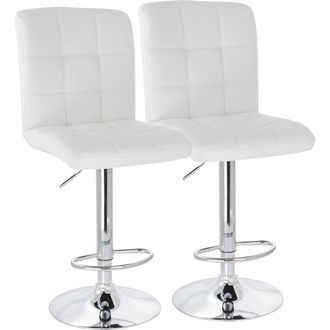 Elama 2 Piece Square Tufted Faux Leather Adjustable Bar Stool in White at Nordstrom