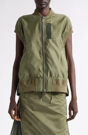 sacai Nylon Twill Bomber Vest in Khaki at Nordstrom, Size 4