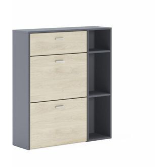 Skraut Home Skraut Home - Portascarpe wind, struttura colore Grigio Antracite, colore Rovere sulle 2 ante basculanti e cassetto, misure 90x26x101,5cm di altezza