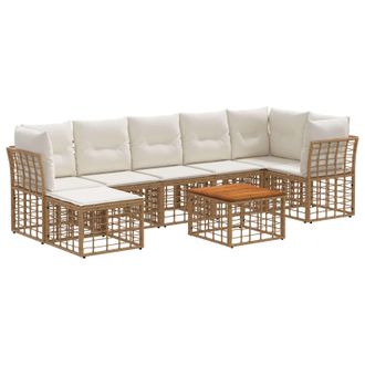 vidaXL Conjunto De Sof&aacute;s De Exterior 8 Pcs Natural Y Crema Poli&eacute;ster Vidaxl