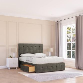 Sloomy Cambridge Divan Bed Base No Drawers 12 Footboard & 54 Floor Standing Headboard in Light Grey | Size: Double