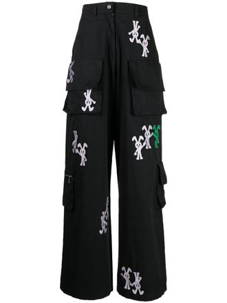 Natasha Zinko bunny-embroidered cargo trousers - Black