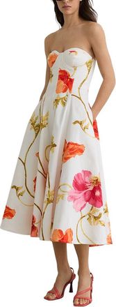 Reiss Penelope Floral Bustier Midi Dress With Stretch
