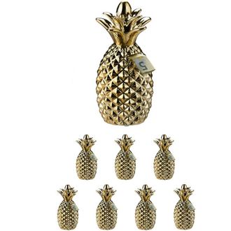 Relaxdays 8x Salvadanaio a Forma di Ananas, Porta Risparmi Originale, Monete & Banconote, HxD 24 x 10,5 cm, Oro