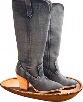 Corkys Footwear Low Places Knee High Western Boots In Washed Dark Blue Denim