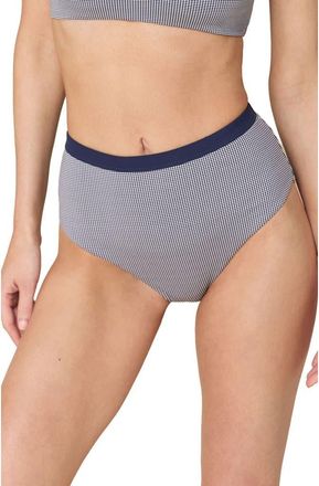 Andie Swim The Davenport Gingham High Waist Bikini Bottoms in Juniper at Nordstrom, Size Large