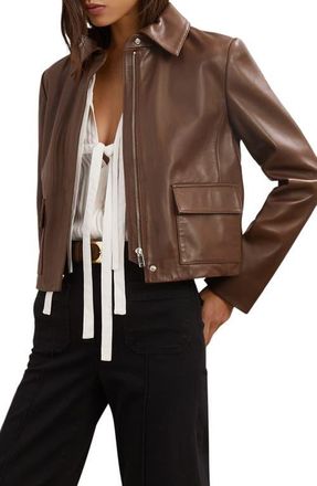 Reiss Drew Leather Jacket in Mocha Brown at Nordstrom, Size 8 Us