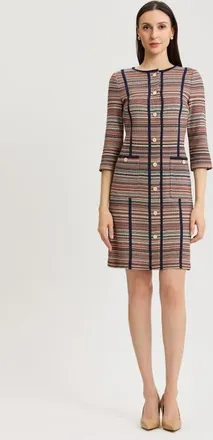 Ming Wang Horizontal Multi Stitch Knit Sheath Dress in Warm Taupe/indigo/ivory at Nordstrom, Size X-Small