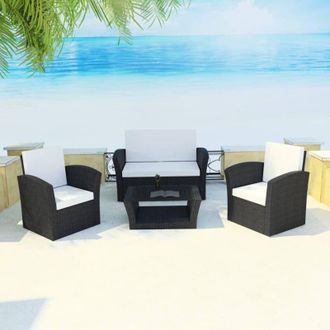 vidaXL Vidaxl - Set Divani da Giardino 4 pz con Cuscini in Polyrattan Nero