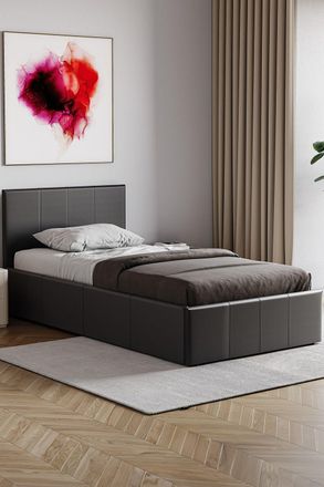 Home Discount Vida Designs Lisbon Single Ottoman Faux Leather Bed Frame UKFR Fabric in Black