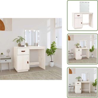 vidaXL The Living Store Toeletta con LED Bianca 95x50x133,5cm in Legno Massello di Pino - Toeletta con LED