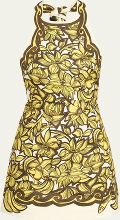 Alemais Mona Floral Hemp Halter Mini Dress