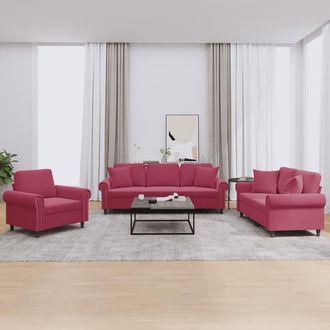 vidaXL Juego De Sof&aacute;s Con Cojines 3 Piezas Terciopelo Rojo Tinto Vidaxl