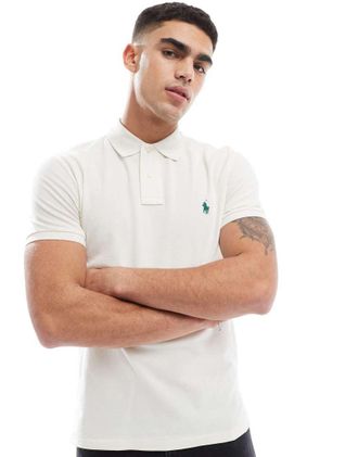 Polo Ralph Lauren Polo slim in piqu&eacute; crema con logo-Bianco