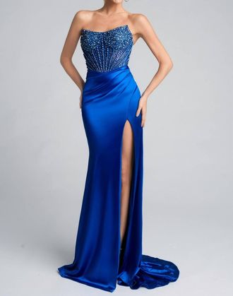 Portia & Scarlett Stunning Satin Daring Prom Gown In Royal