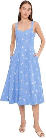 Avec Les Filles Sleeveless Sweetheart Midi Dress Womens Dress Blue Stripe : 12, Polyester