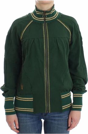 John Galliano Mock Zip Cardigan - Dames - Vesten - Groen - S - Katoen - Truien & Vesten