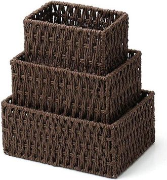 OEM Cestas De Almacenamiento Tejidas A Mano - Juego De 3 Piezas - Marr&oacute;n
