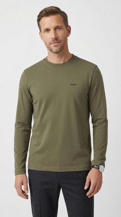 Boss Green by Hugo Boss Langarmshirt BOSS GREEN Tee Long, Herren, Gr. XXL, schwarz beige257, Single Jersey, Obermaterial: 95% Baumwolle, 5% Elasthan, regular fit, Rundhals, e