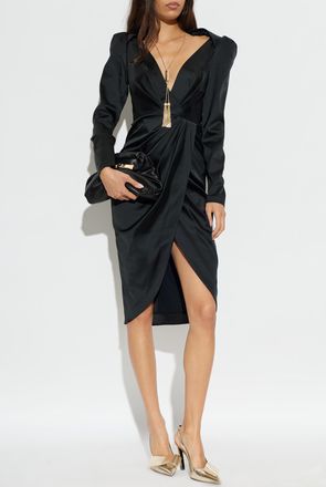 Balmain Long Dress With Shoulder Pads, Womens, Black