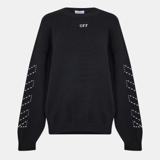 Off-white Heren Off White Geborduurd Regular Fit Ronde Hals Trui in Zwart/Cream