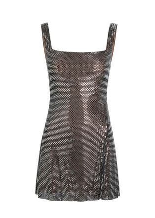 Self Portrait Rhinestone-embellished Mesh Mini Dress - Grey - 10 (UK10 / S)