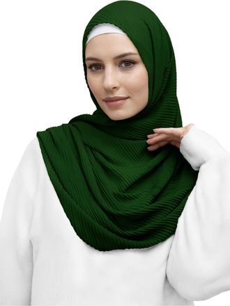 Lina & Lily Premium Cotton Pleated Hijab for Muslim Women, Maxi Head Scarf Shawl Wrap Lightweight (Dark Green)