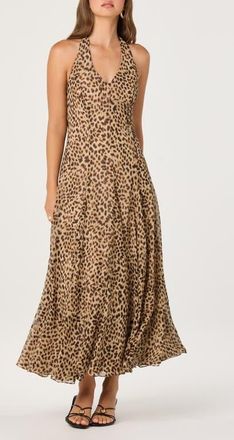 ASTR the Label Myra Cheetah Print Halter Neck Midi Dress at Nordstrom, Size X-Small