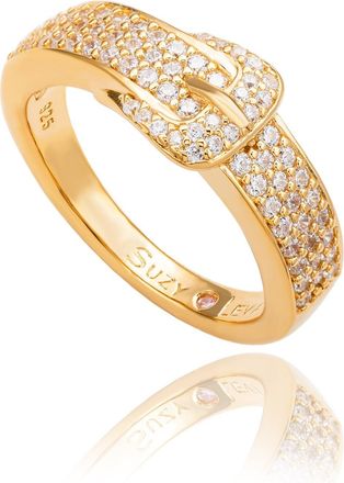 Suzy Levian Yellow Sterling Silver White Cubic Zirconia Buckle Ring