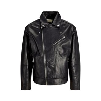 Jack & Jones Zwarte leren motorjas - Heren - Leren en Su&egrave;de Jassen - Zwart - XL - Leer - Jassen