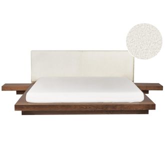 Beliani Cama Moderna Con Plataforma Mesitas De Noche Cabecero De Boucl&eacute; Madera De Fresno Marr&oacute;n 180 X 200 Cm Zen