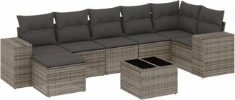 vidaXL Vidaxl - Set De Sof&aacute;s De Jard&iacute;n 8 Pzas Y Cojines Rat&aacute;n Sint&eacute;tico Gris