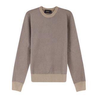 HUGO BOSS Hugo, Round-neck Knitwear, male, Beige, Size: 2XL Boss Sweaters