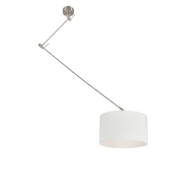 QAZQA Moderno L&aacute;mpara Colgante Inteligente De Acero Con Pantalla Blanca De 35 Cm Con Wi-fi A60 - Blitz Acero /textil Redonda Adecuado Para Led Max. 1 X 4.9 