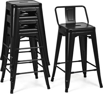 Costway Costway Juego De 4 Taburetes De Bar, Respaldo Desmontable, 4 Sillas De Comeder De Metal Acero Aplilables, Taburete Alto De Cocina Con Reposapi&eacute;s, Hast