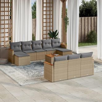vidaXL Juego De Sof&aacute;s Jard&iacute;n Con Cojines Beige Mezcla 11 Pzas Rat&aacute;n Pe Vidaxl