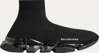 Balenciaga Speed 2.0 Knit Graffiti Clear-Sole Sneakers