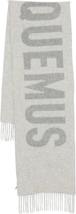 Jacquemus Sciarpa met franjes en logo - Heren - Wintersjaals - Grijs - ONE Size - Wol - Accessoires