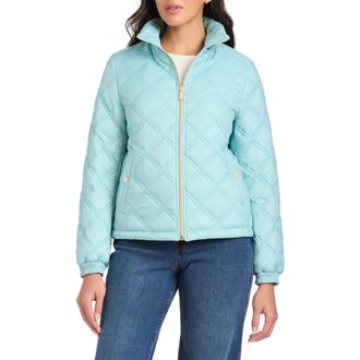 Kate Spade New York water resistant diamond quilted hooded jacket in Aqua Tourmaline at Nordstrom Rack, Size X-Large