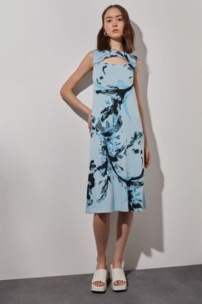 Ming Wang A-Line Abstract Soft Knit Dress in Haze/dew Blue/black at Nordstrom, Size Xx-Small