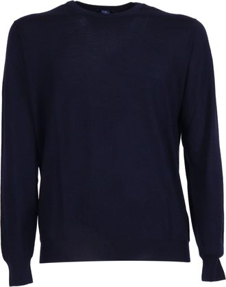 Fedeli Navy Wool Crew Neck Sweater