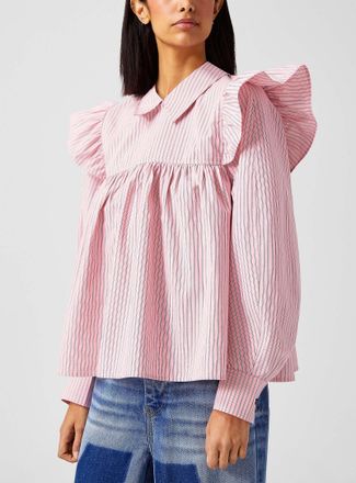 Ganni Womens Pure cotton ruffled babydoll blouse