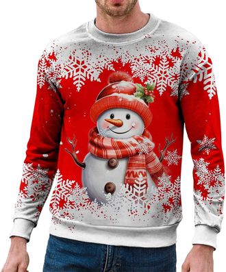 Generic Christmas Jumpers for Mens Snowman Crewneck Long Sleeve Tops Autumn Funny Letter Print Pullover Tops Comfort Christmas Mens Streetwear( 73 Red, 5XL)