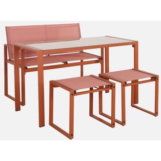 Sweeek Set tavolo da giardino incastrabile in acciaio e textilene con 4 sedie
