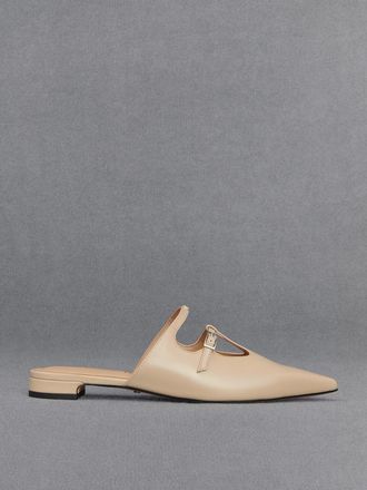Charles & Keith Leather T-Bar Double-Strap Mules