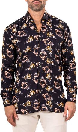 Maceoo Fibonacci Marthyr 0258 Contemporary Fit Button-Up Shirt in Black at Nordstrom, Size 4