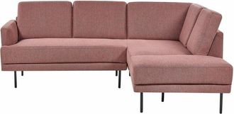 Beliani Divano moderno imbottito angolare sinistro Divano a 4 posti con gambe in metallo Tessuto rosa Schienale imbottito Breda